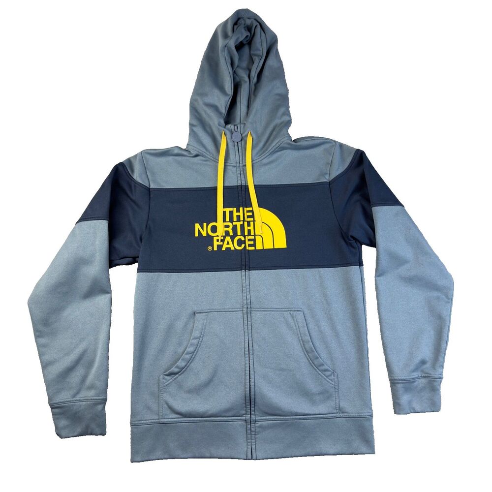 North Face Hoodie Mens Medium Blue Gray Pullover Sweatshirt Colorblock Outdoor